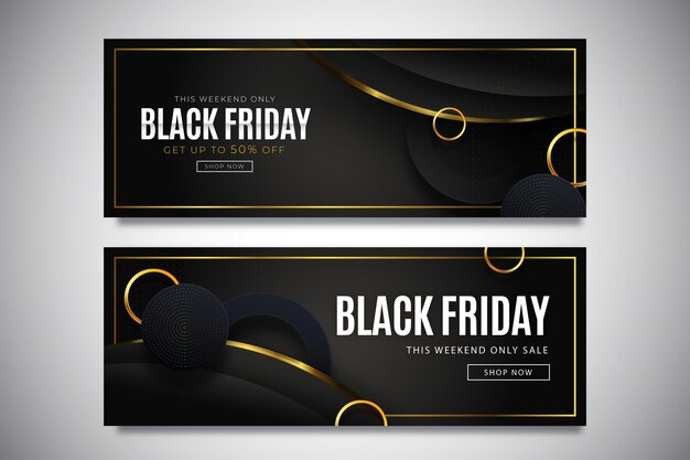 Realistic black friday horizontal sale banners set