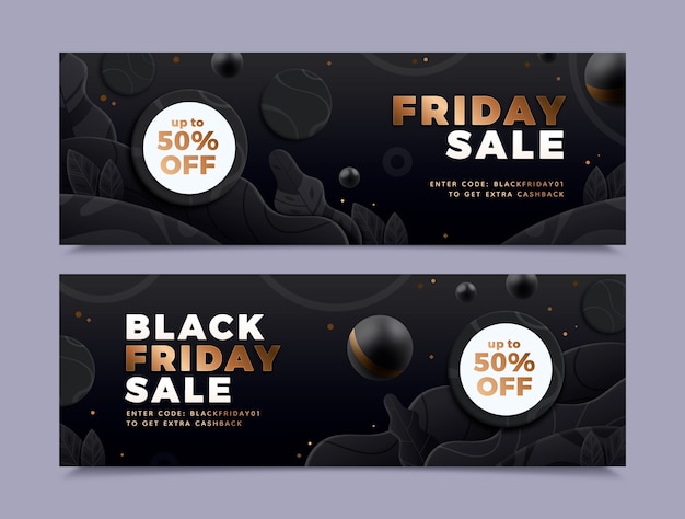 Бесплатное векторное изображение Реалистичные черные пятницы горизонтальные продажи баннеров набор