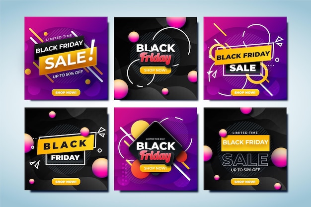 Free vector realistic black friday instagram posts collection