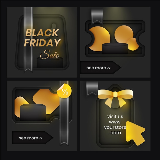 Free vector realistic black friday instagram posts collection