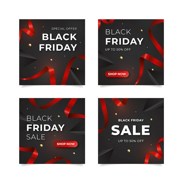 Vettore gratuito raccolta realistica di post di instagram del black friday