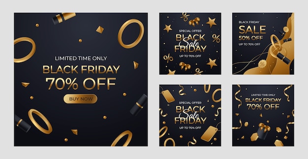 Raccolta realistica di post di instagram del black friday