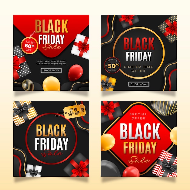 Free vector realistic black friday instagram posts collection