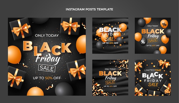 Realistic black friday instagram posts collection Free Vector