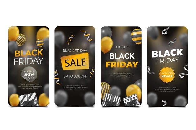 Realistic black friday instagram stories collection