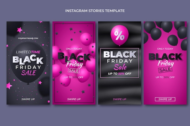 Free vector realistic black friday instagram stories collection