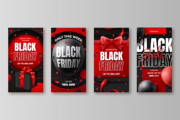 Free vector realistic black friday instagram stories collection