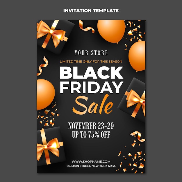 Realistic black friday invitation template
