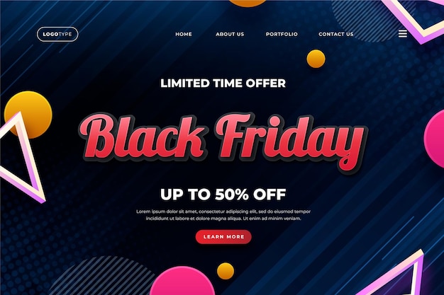 Modello realistico della pagina di destinazione del black friday