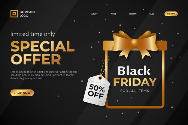 Realistic black friday landing page template