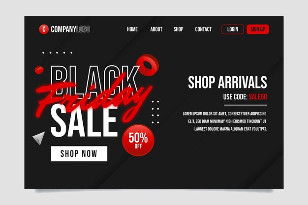 Realistic black friday landing page template