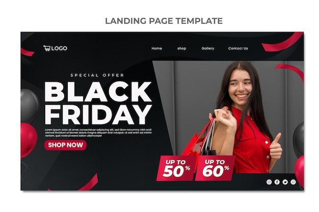 Vettore gratuito modello realistico della pagina di destinazione del black friday