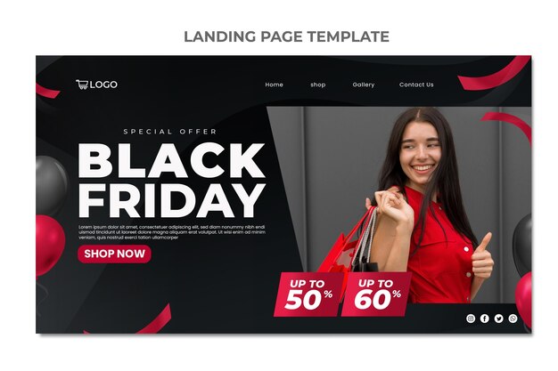 Realistic black friday landing page template