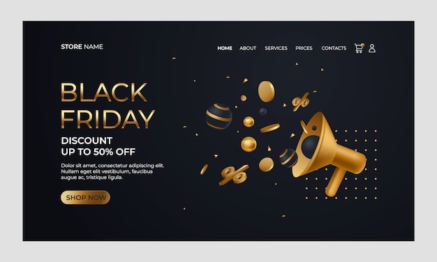 Vettore gratuito modello realistico della pagina di destinazione del black friday