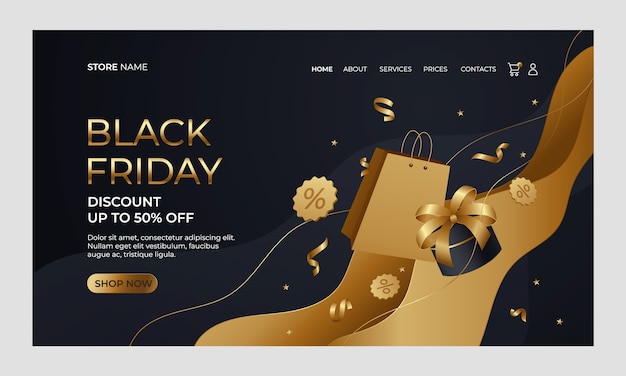 Realistic black friday landing page template