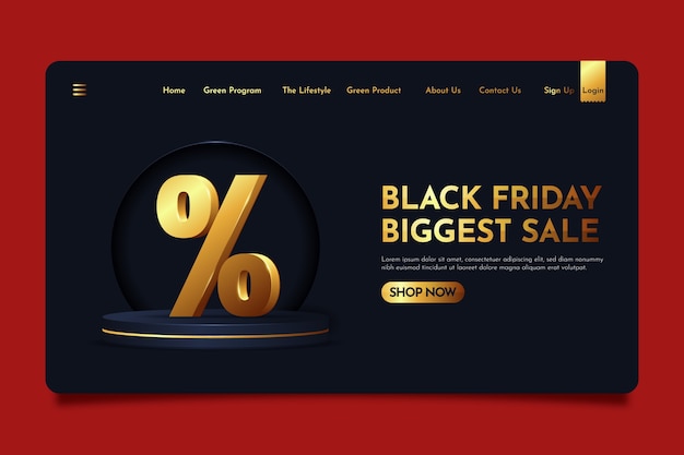 Realistic black friday landing page template