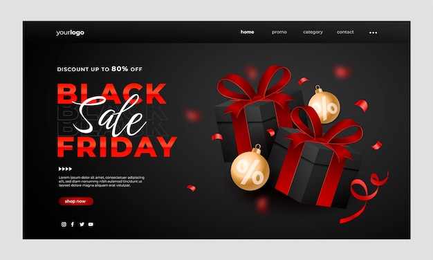 Realistic black friday landing page template