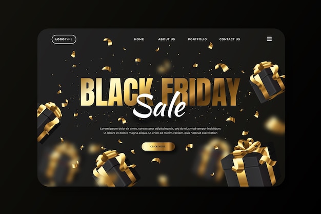 Realistic black friday landing page template