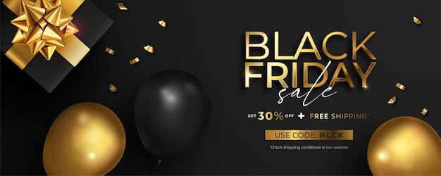 Free vector realistic black friday sale banner in black and golden