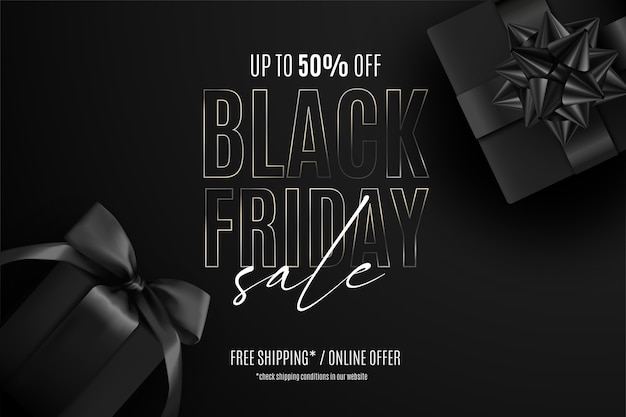Realistic black friday sale banner with presents