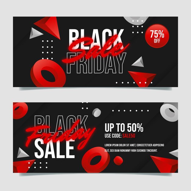 realistic black friday sale banners set