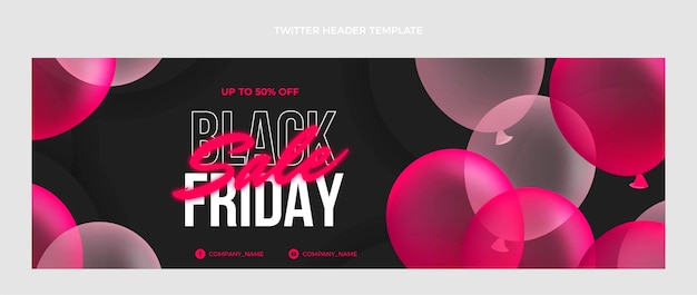 Vettore gratuito intestazione realistica di twitter del black friday con palloncini rosa