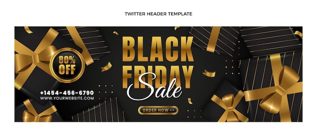 Vettore gratuito intestazione realistica di twitter del black friday