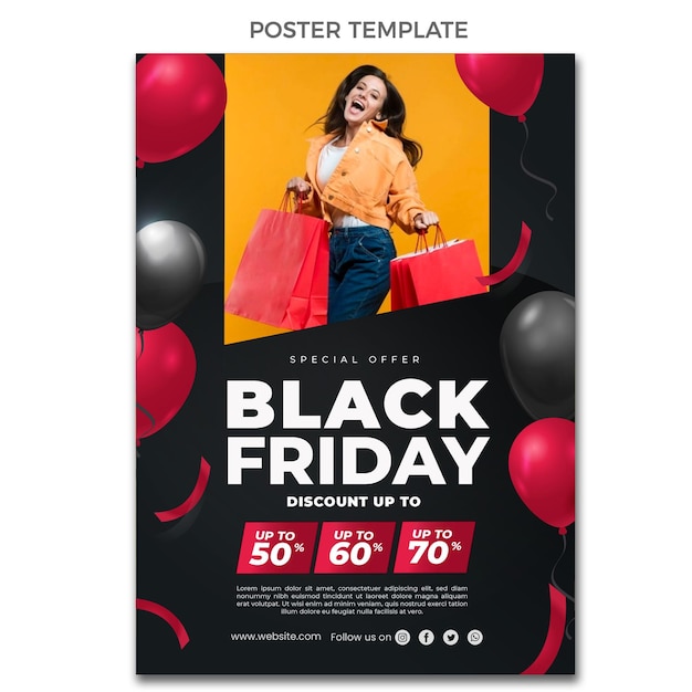 Vettore gratuito modello realistico di poster verticale del black friday