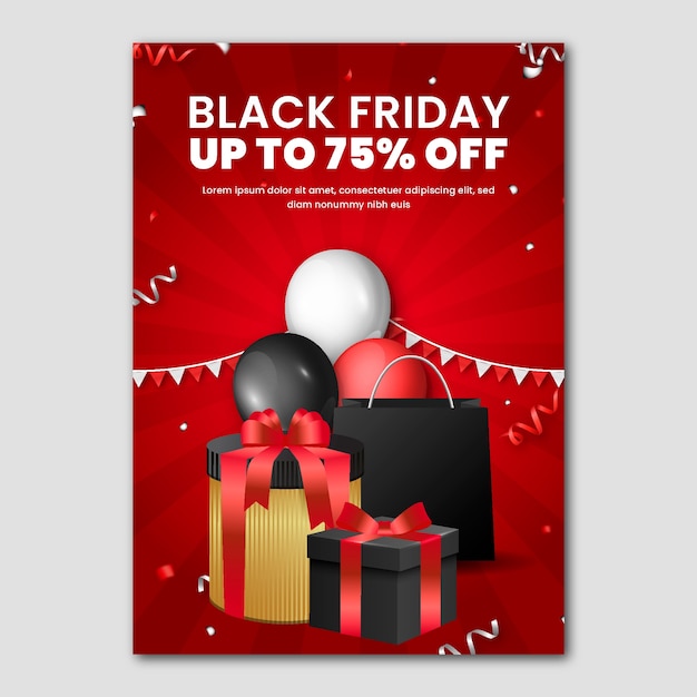 Vettore gratuito modello realistico di poster verticale del black friday