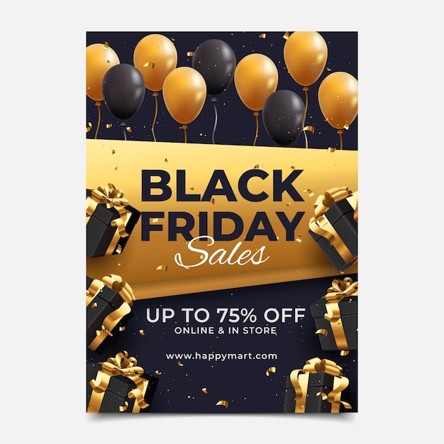 Vettore gratuito modello realistico di poster verticale del black friday