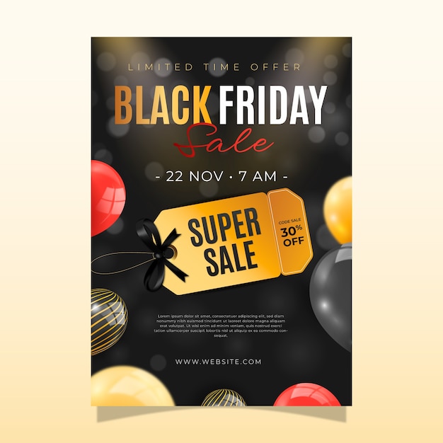 Modello realistico di poster verticale del black friday