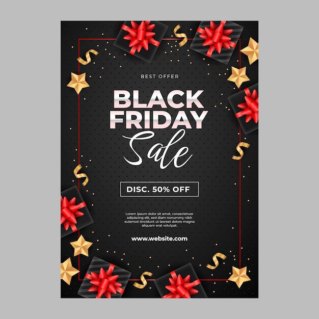 Vettore gratuito modello realistico di poster verticale del black friday