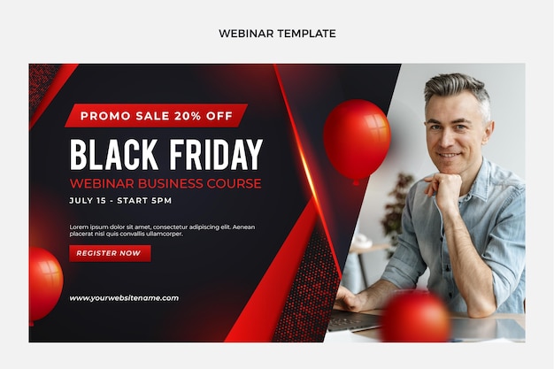 Vettore gratuito modello realistico di webinar del black friday