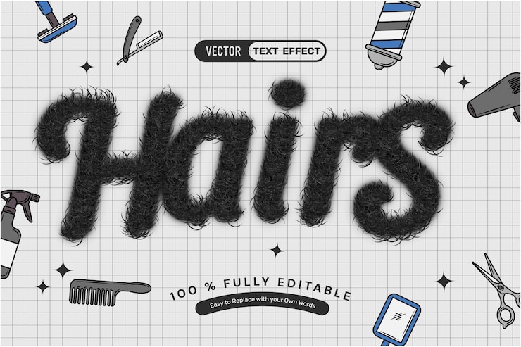Free Vector realistic black hairs editable text effect