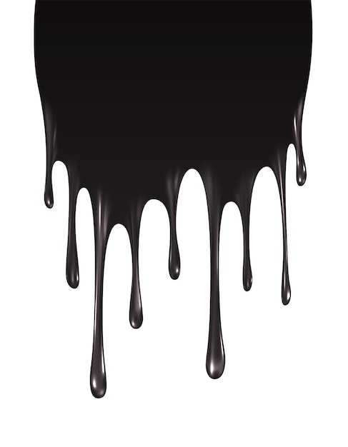 Realistic black paint drips isolated on a white background. The flowing black liquid. Dripping paint. Vector illustration EPS10