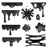 Free vector realistic black slime icons set with liquid splashes and blotches isolated vector illustration