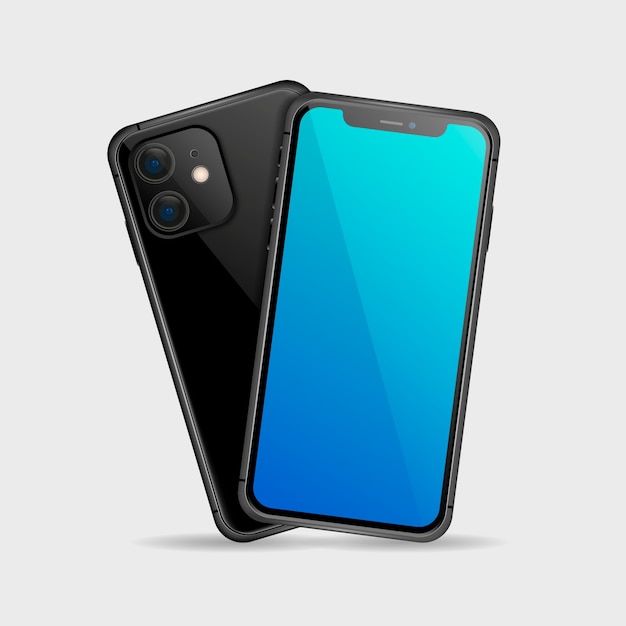 Free vector realistic black smartphone front and back