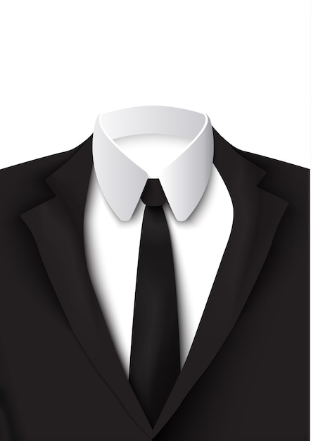 Realistic black suit object on the white  with cotton shirt, strict and elegant tie colored as jacket isolated