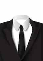 Vettore gratuito oggetto abito nero realistico su bianco con camicia di cotone, cravatta rigorosa ed elegante colorata come giacca isolata