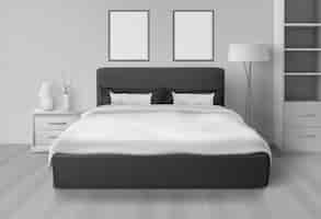 Free vector realistic black and white bedroom