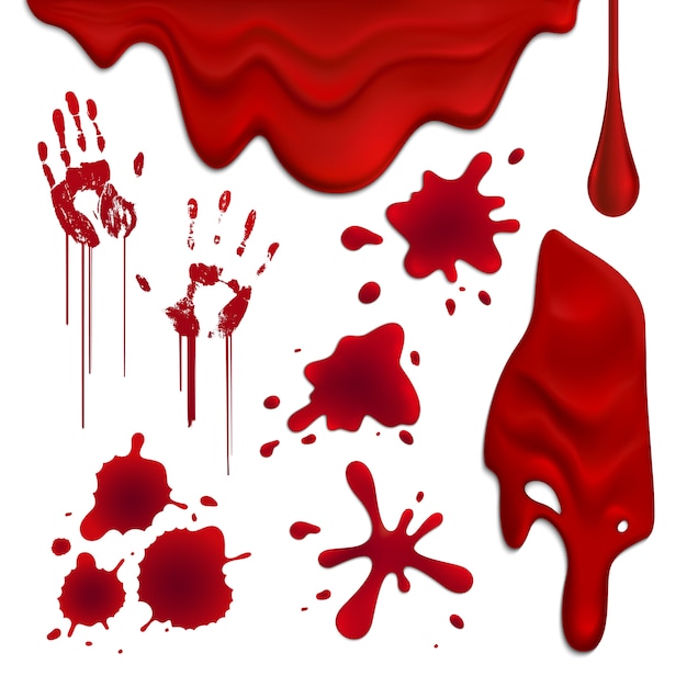 Free vector realistic blood drops and blots set illustration