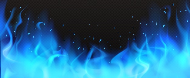 Realistic blue fire border, burning flame clipart