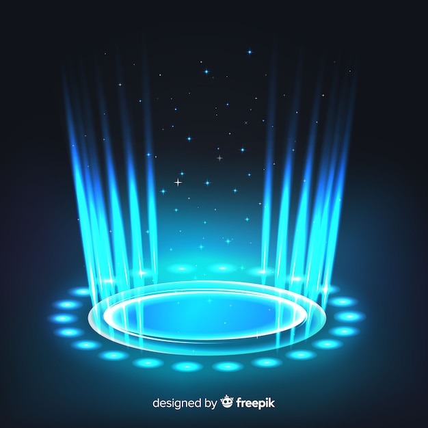 Realistic blue hologram portal background