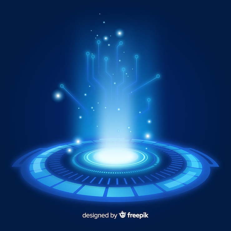 무료 Vector 현실적인 파란색 홀로그램 포털 배경