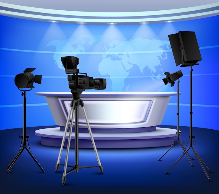 Бесплатный Вектор реалистичный blue news studio интерьер