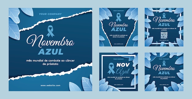 Free vector realistic blue november instagram posts collection