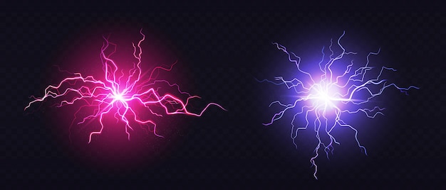 Free vector realistic blue and pink lightning balls