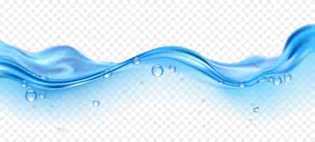 無料ベクター 透明な背景のベクトル図に泡と現実的な青い水の波