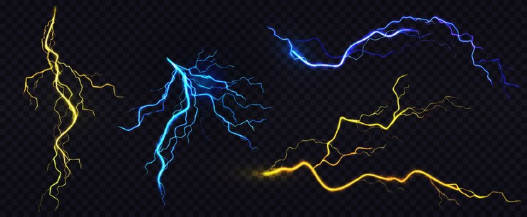 Free Vector  realistic blue and yellow lightning bolts