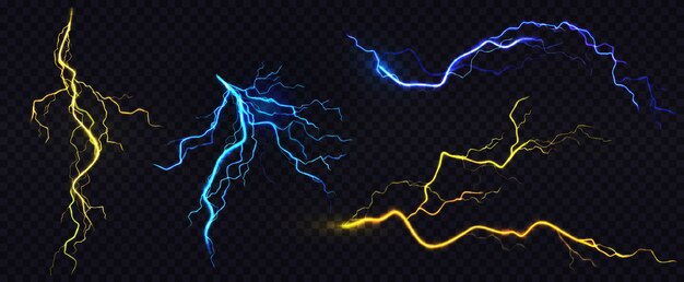  realistic blue and yellow lightning bolts